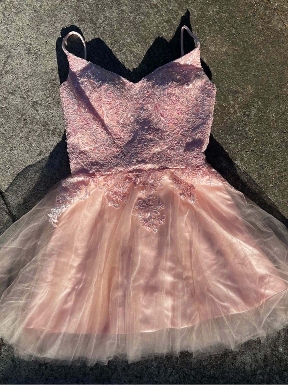 Sleeveless Pink Lace & Tulle Mini Dress